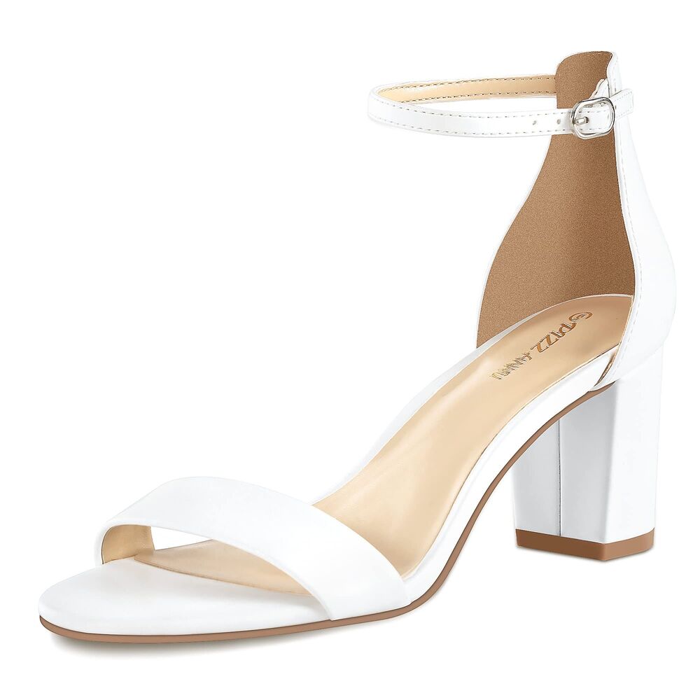 Open Toe Ankle Strap Low Block Chunky Heels, SZ 6, 12O-149S003